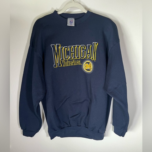 Vintage 90s Logo 7 blue Michigan Wolverines embroidered logo blue sweatshirt XL - Picture 1 of 9